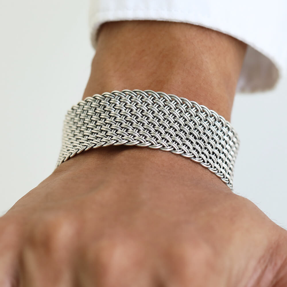 Wide woven silver cuff