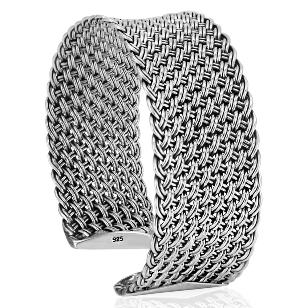 Wide woven silver cuff