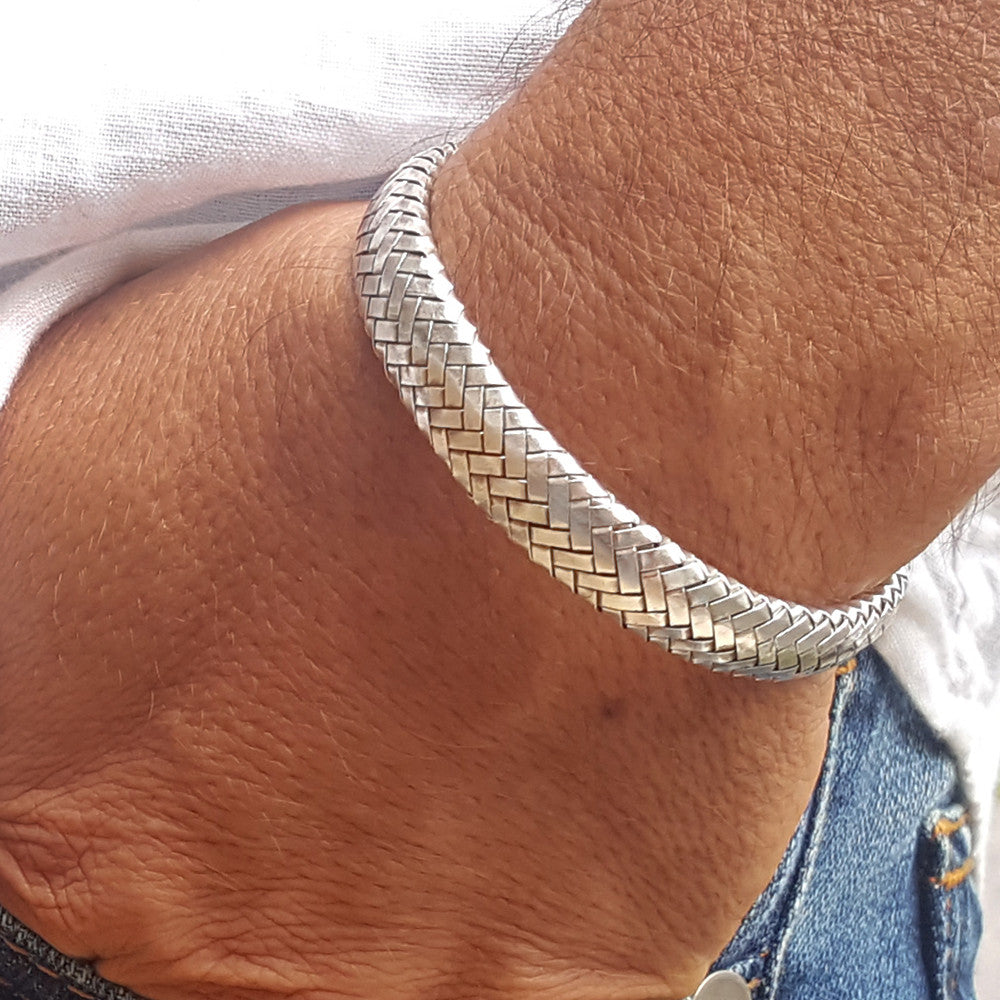 braided silver cuff bracelet