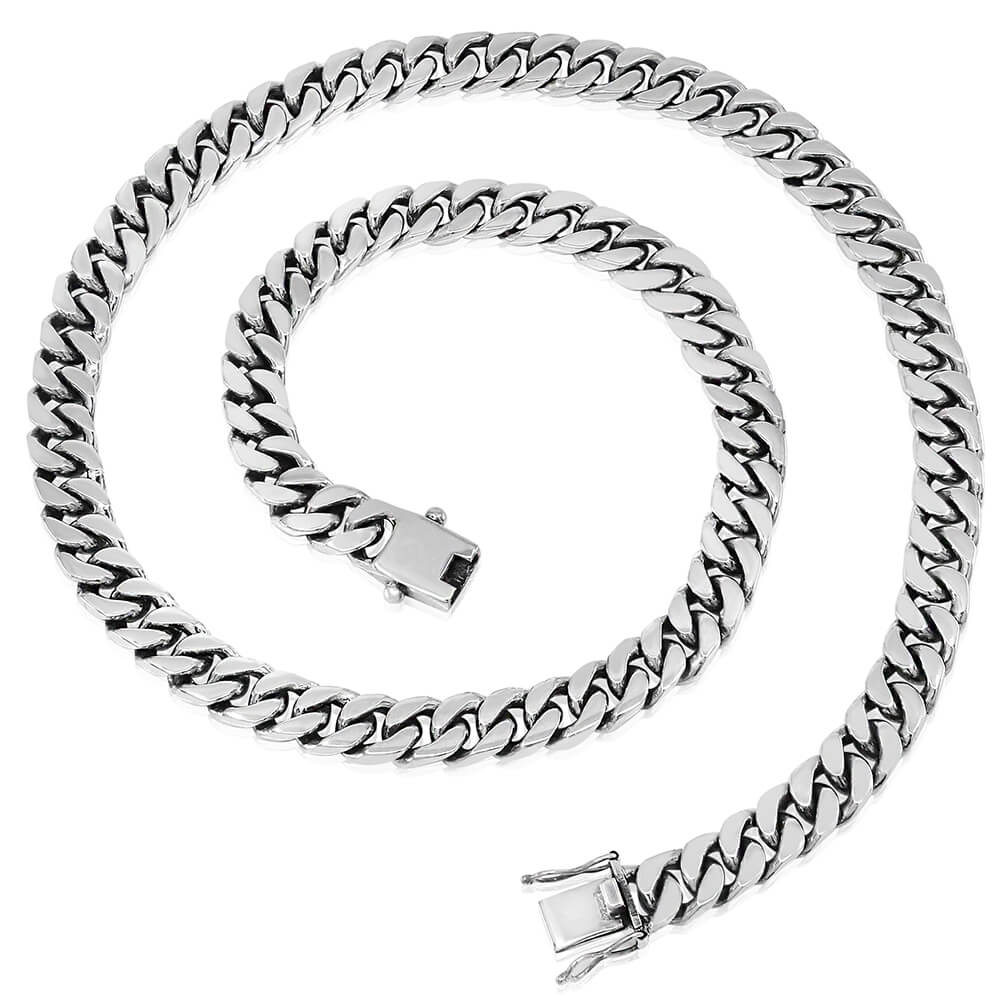 10mm silver cuban link chain