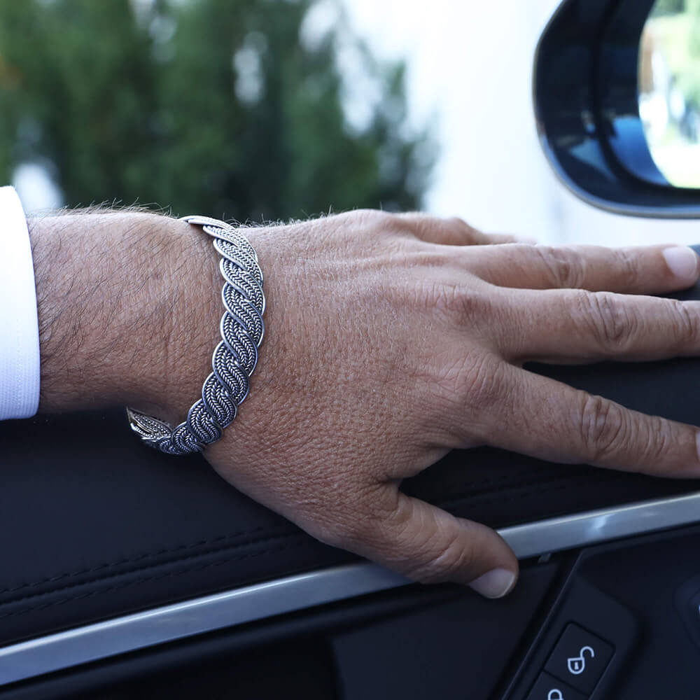 Braided silver cuff bracelet
