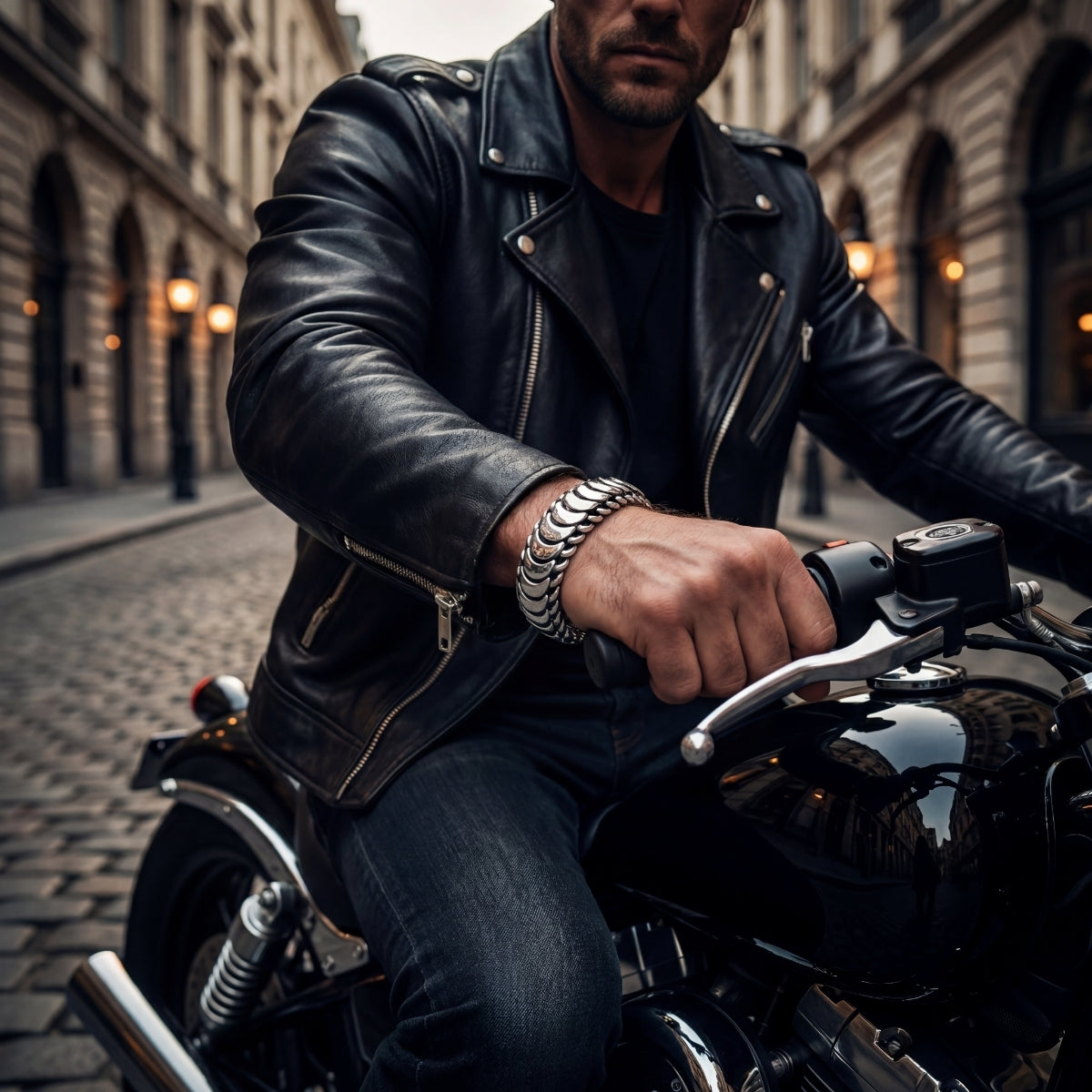 sterling silver biker men bracelet