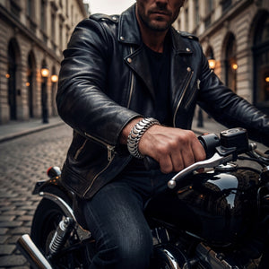 sterling silver biker men bracelet