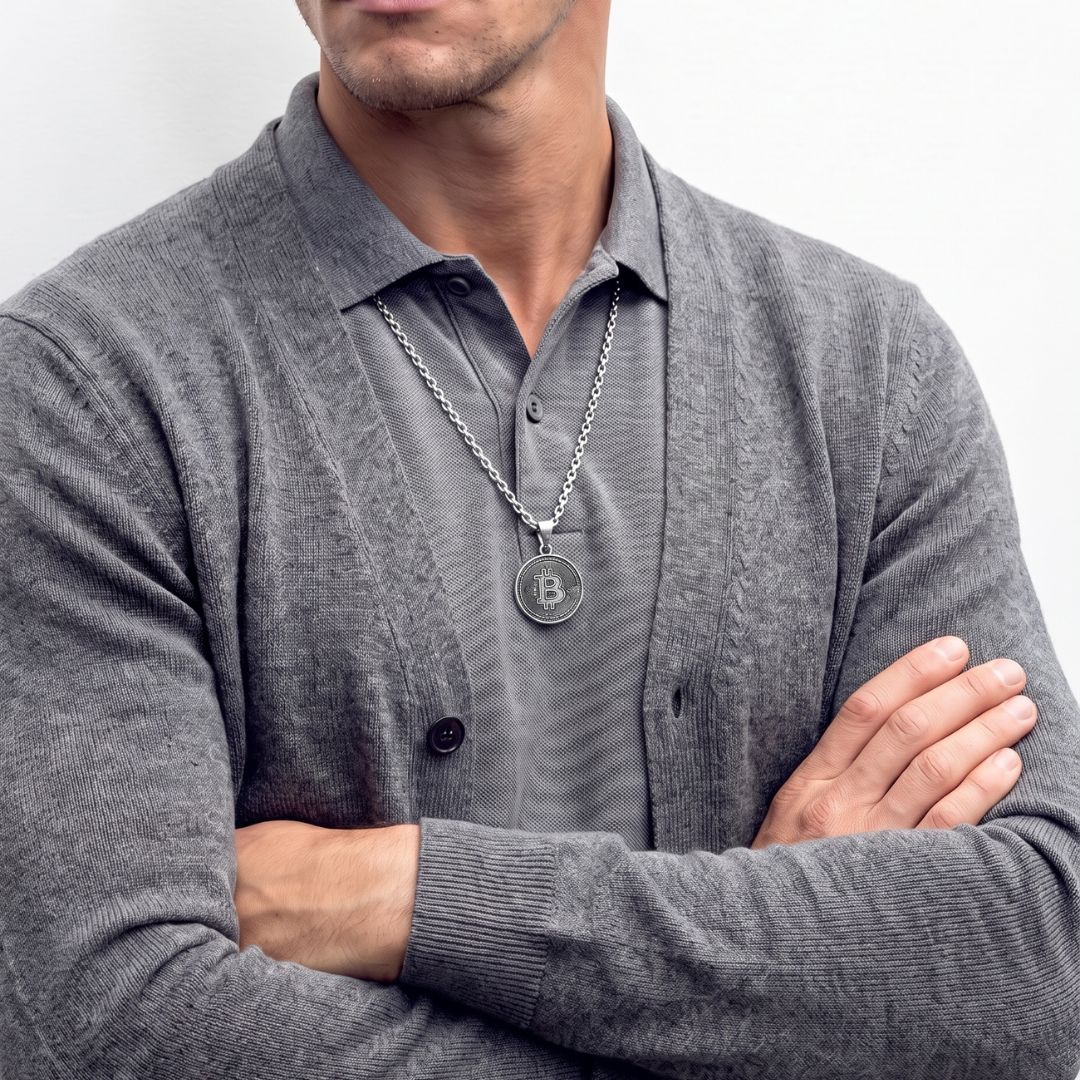 Bitcoin pendant 925 silver jewelry for men