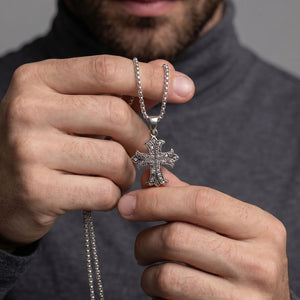 Small Cross silver Pendant 925 blackwhiteczstone