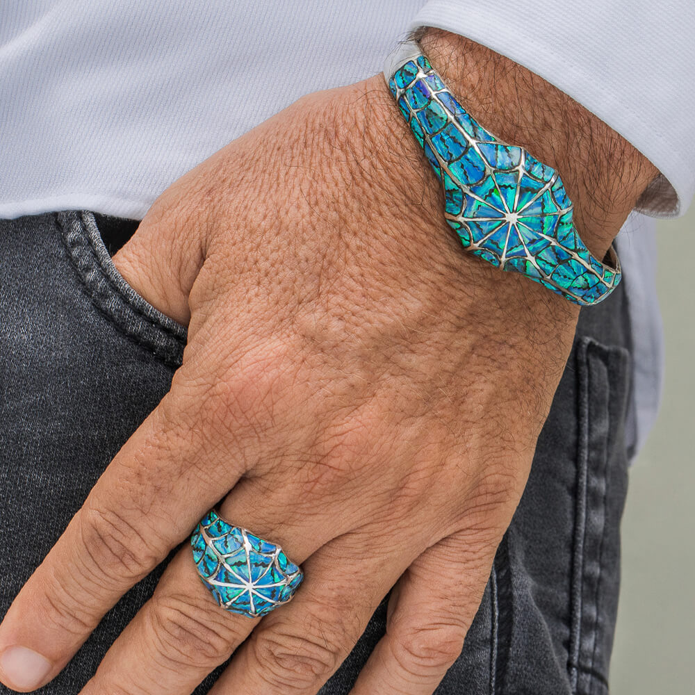 Blue opal bracelet and ring