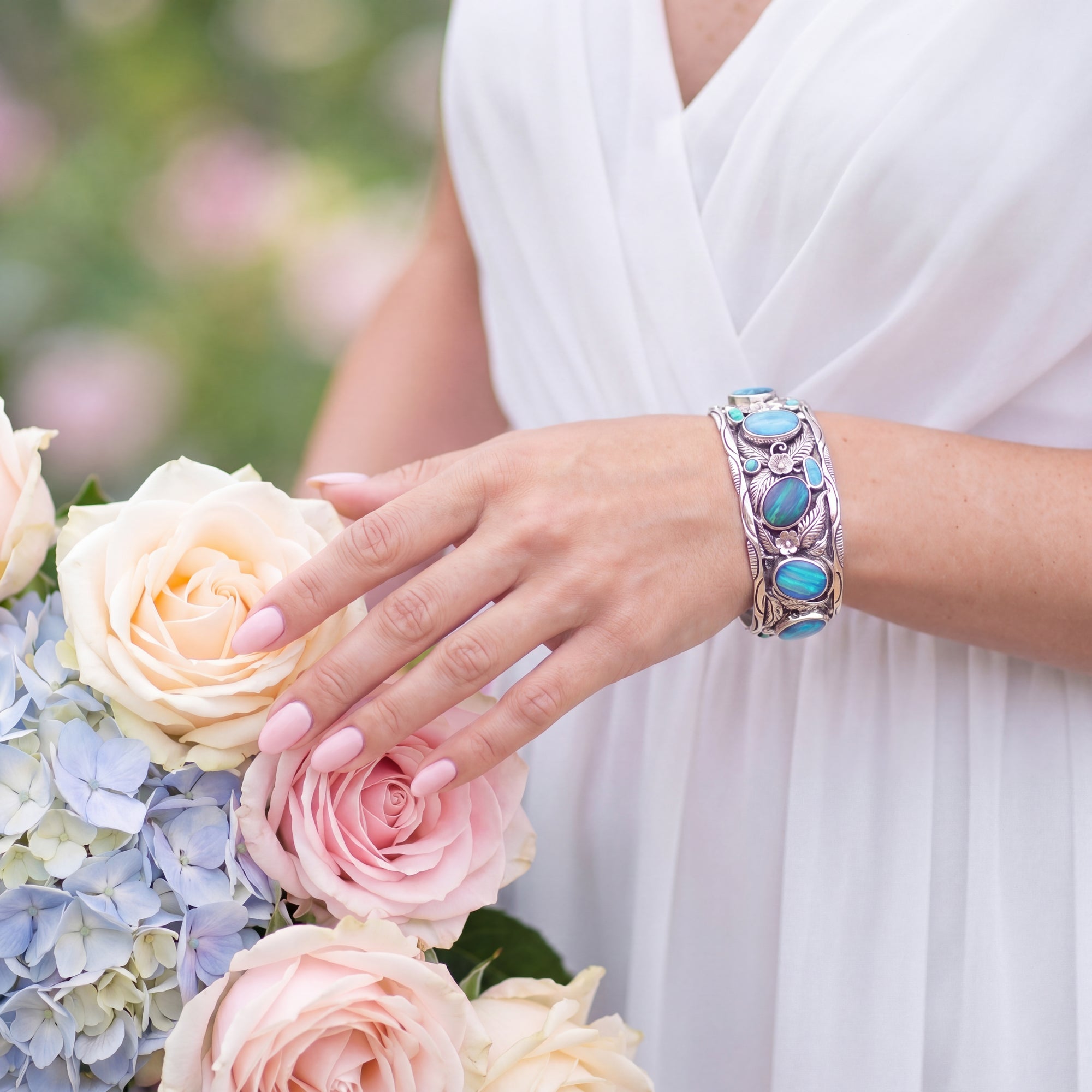 craft blue opal cuff genuine stone for women