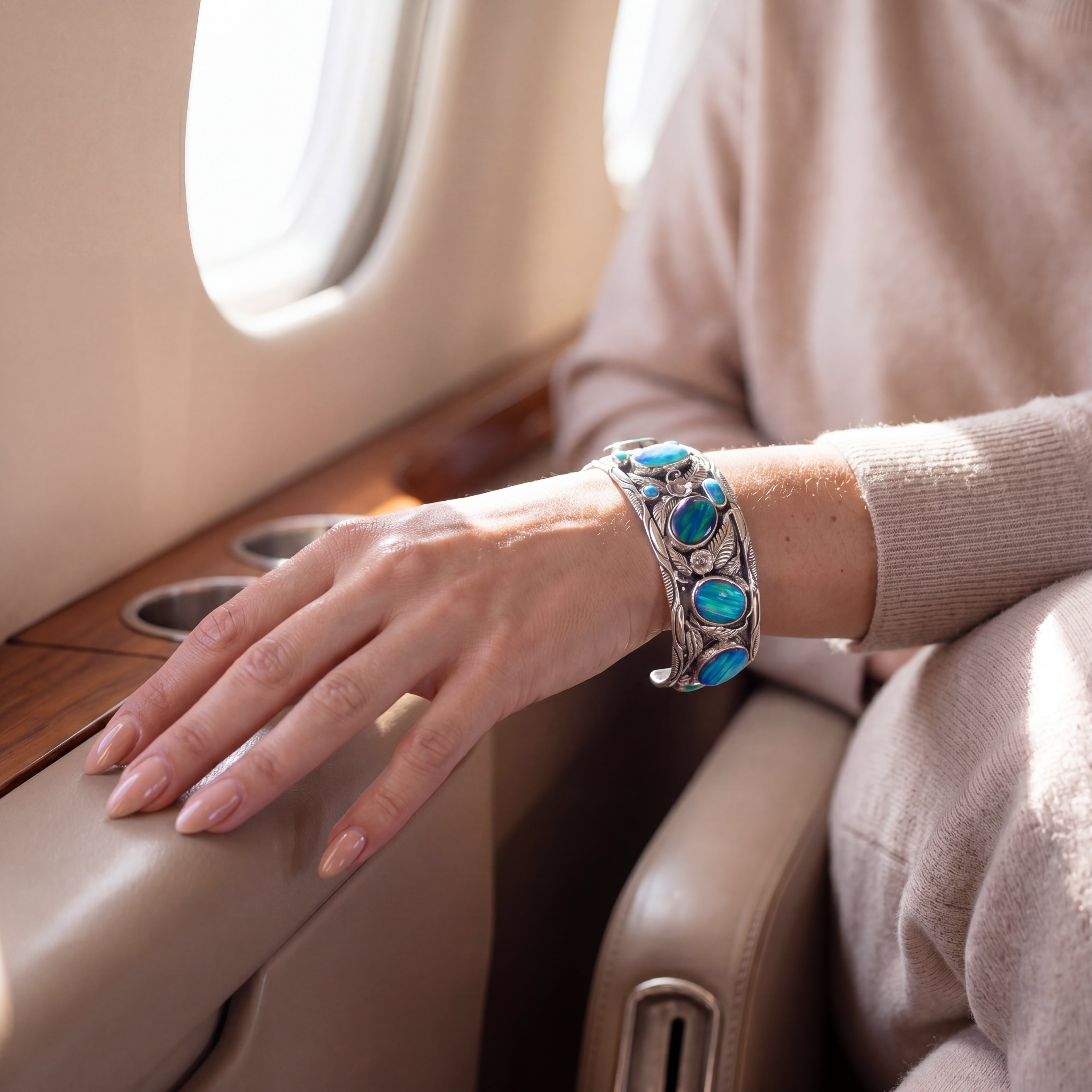 blue opal cuff geniune stone for women