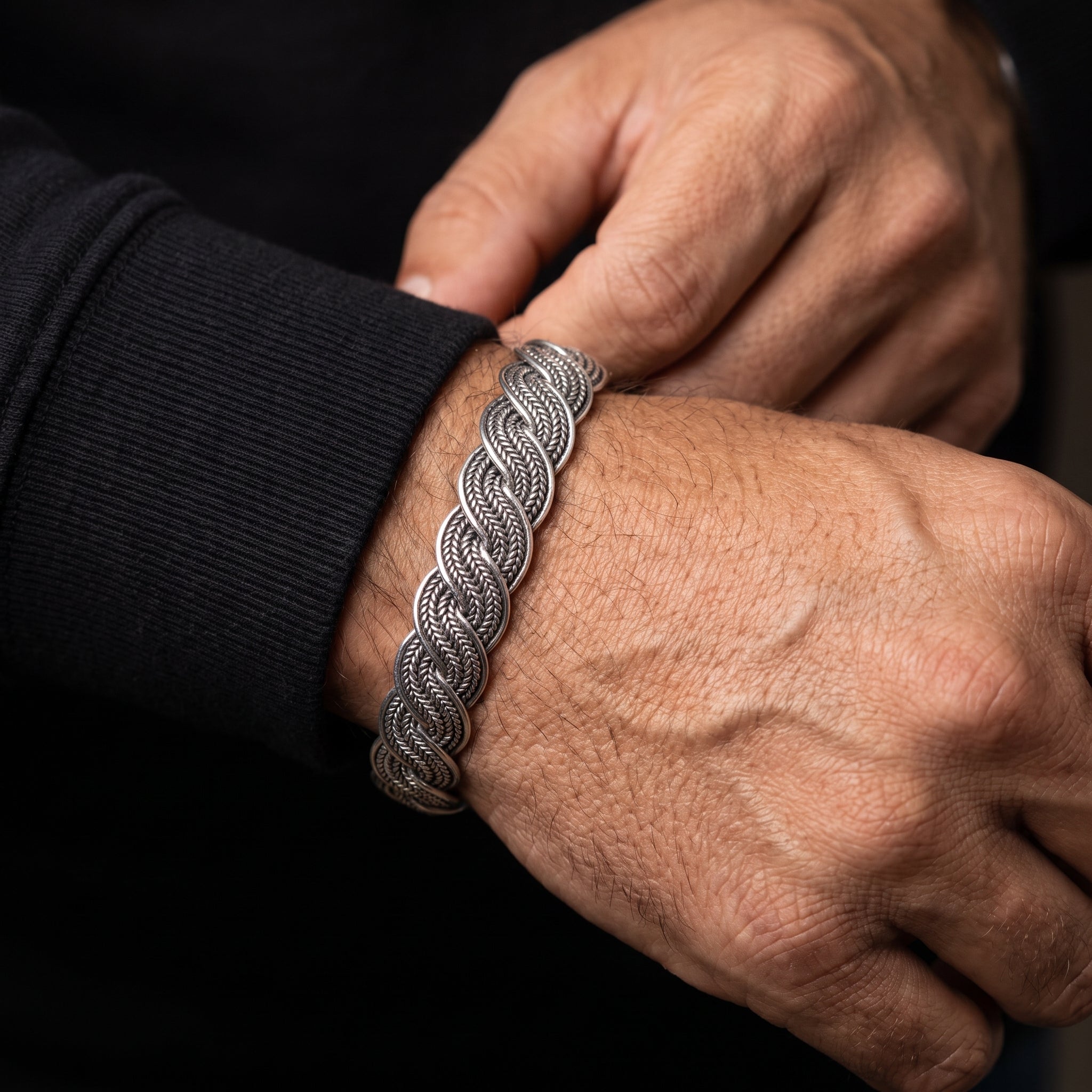 Braided silver cuff bracelet