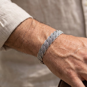 Braided silver 925 cuff bungle bracelet
