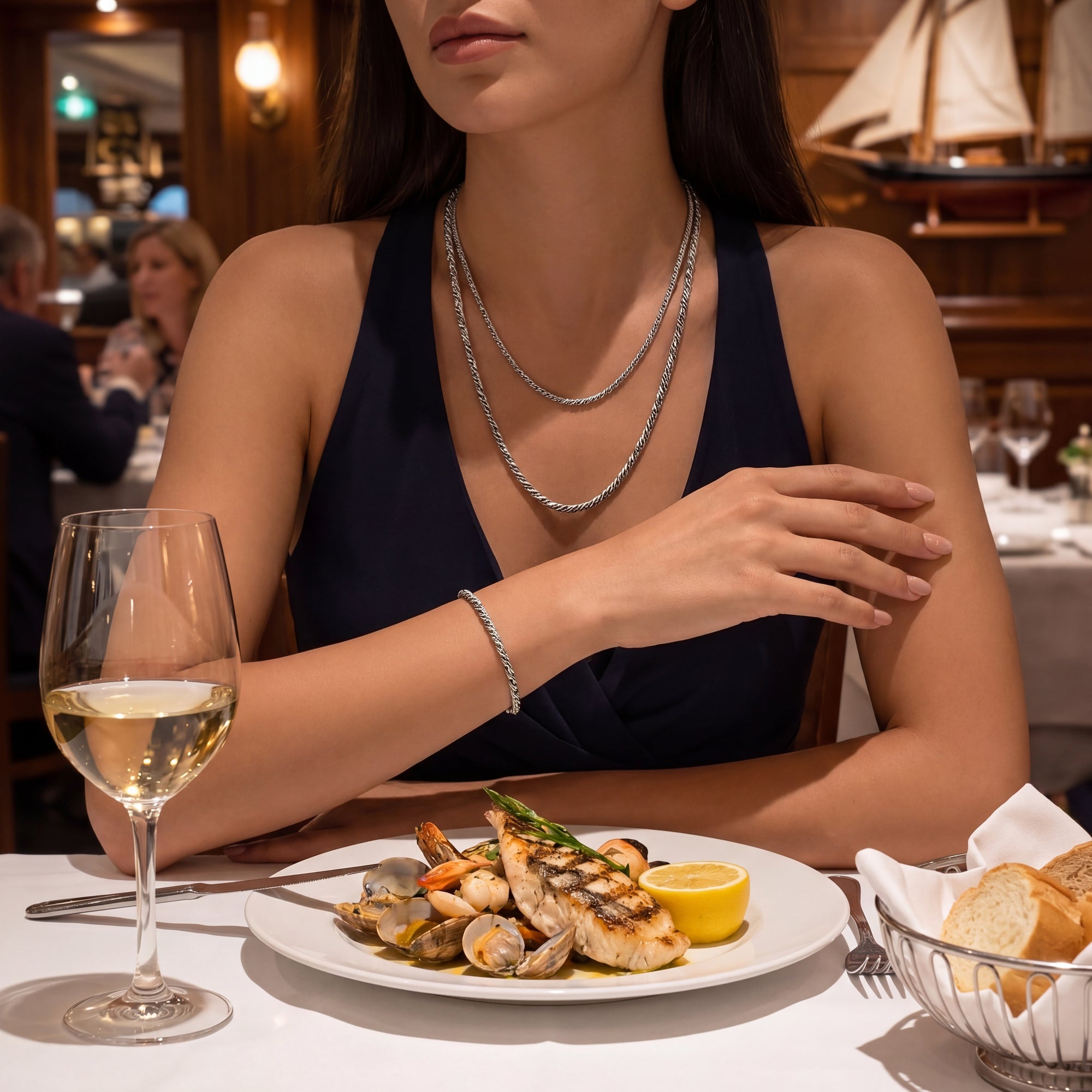 Italian silver rope bracelet & chain for women