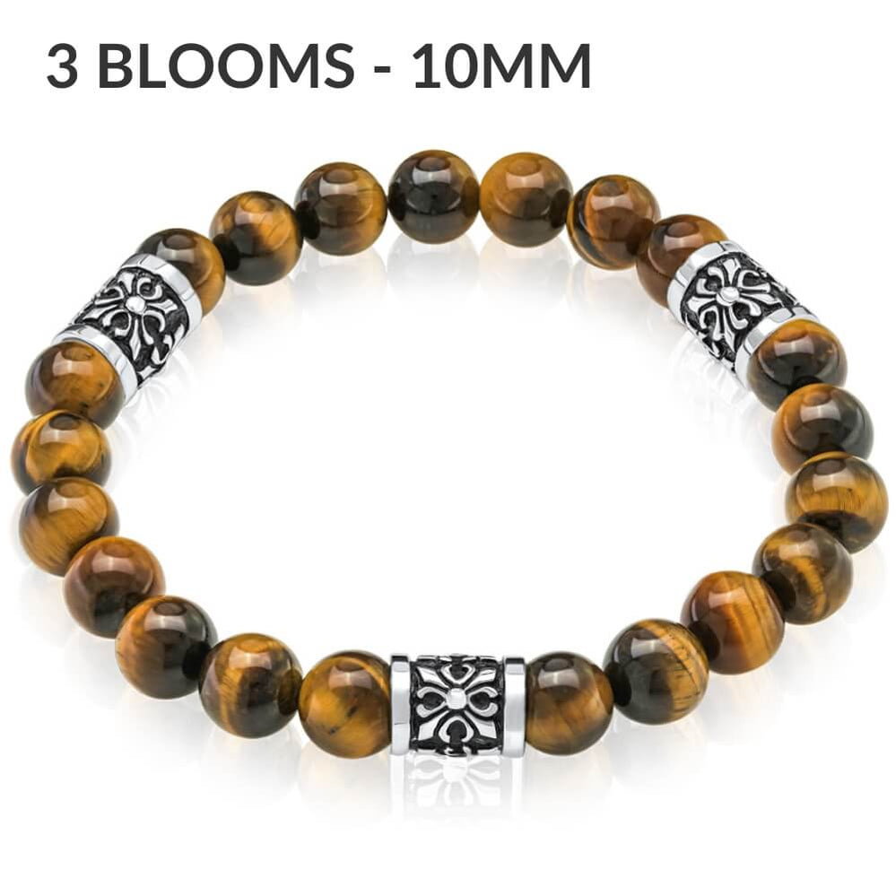 Rockyu Men's Tiger Eye Bracelet With Black Onyx - Adjustable Stainless Steel Bead Bracelet, 7.5 Inch + Extension