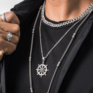 Ship wheel silver pendant