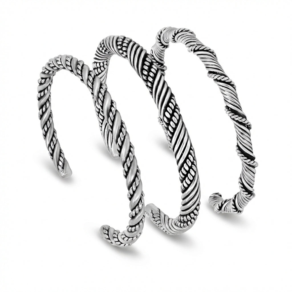 Men's silver cuff bracelets set