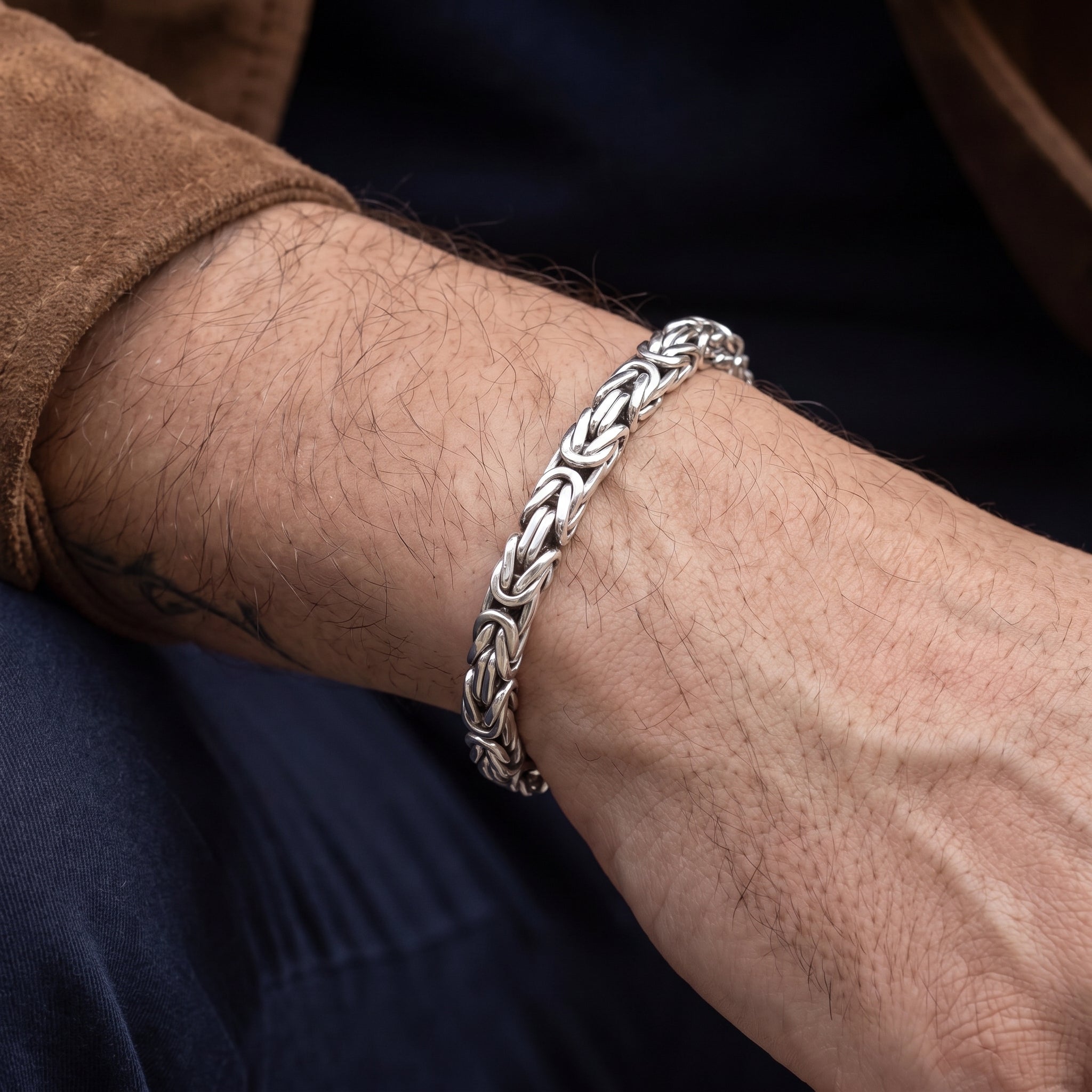 Byzantine Silver Bracelet for Men - 5mm, Lobster Clasp, Size 7 to