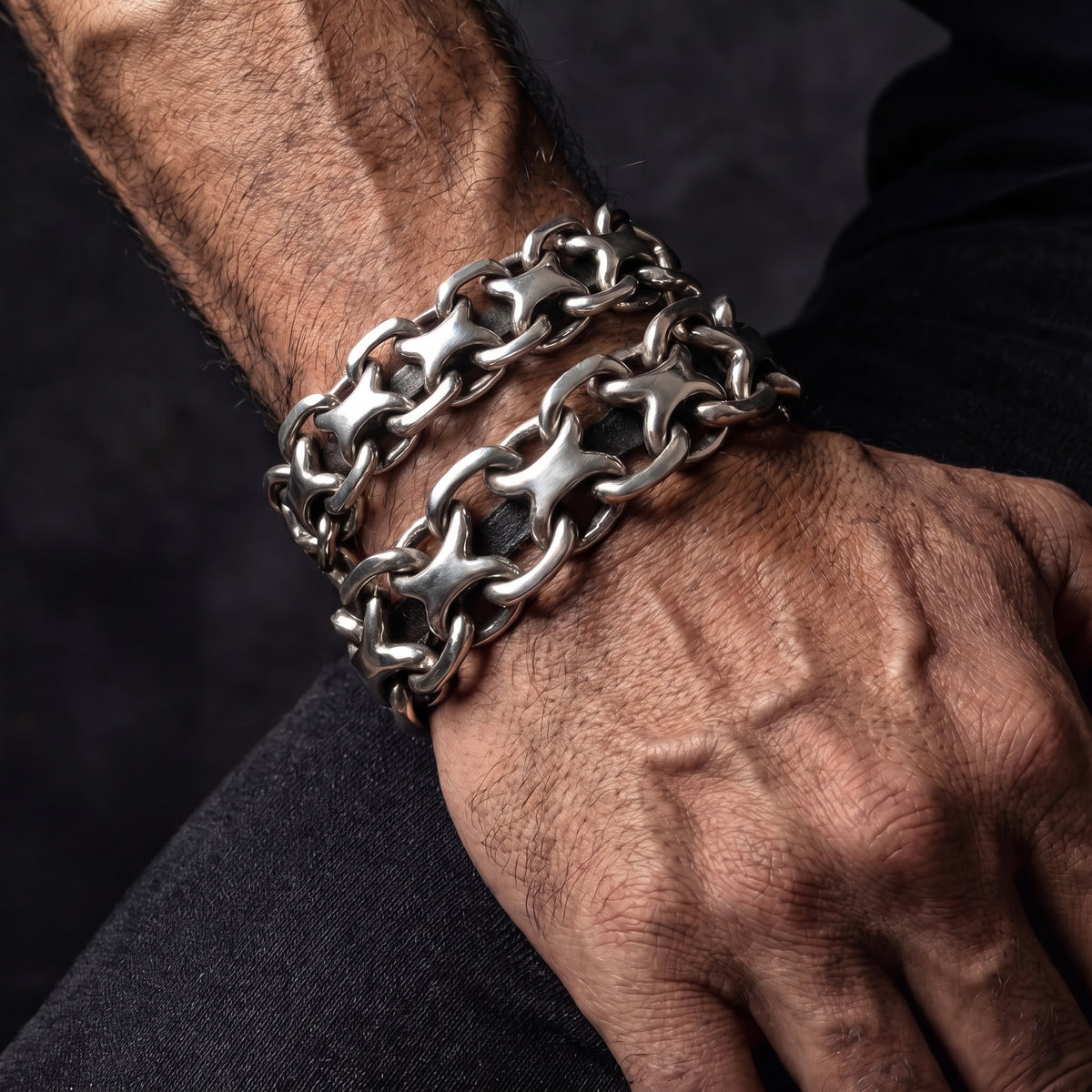 Sterling silver biker bracelets