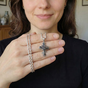 Rose Cross silver 925 Pendant blackCZstone