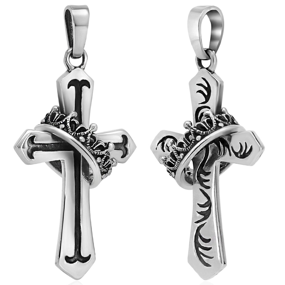 Cross  Crown Silver Pendant