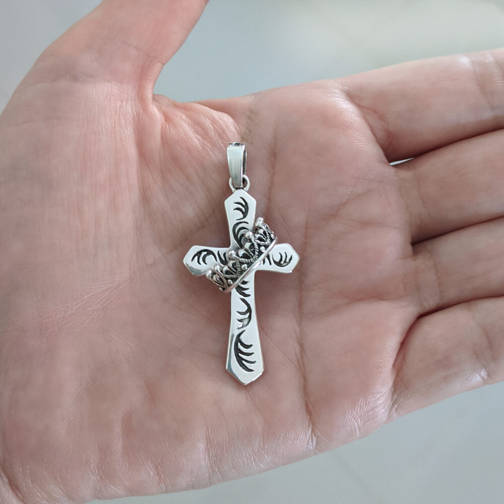 cross and crown silver  jewelry