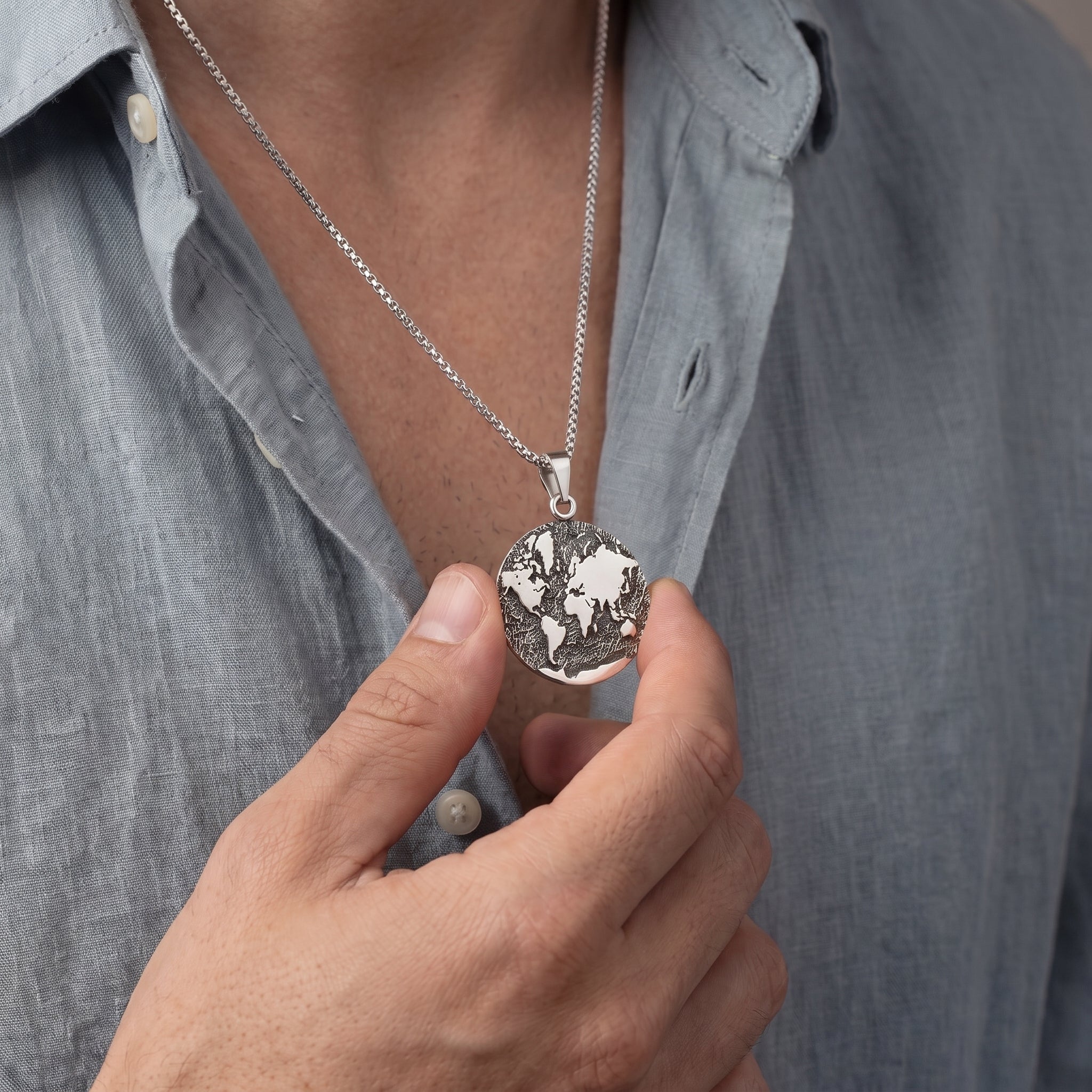 Earth map silver pendant