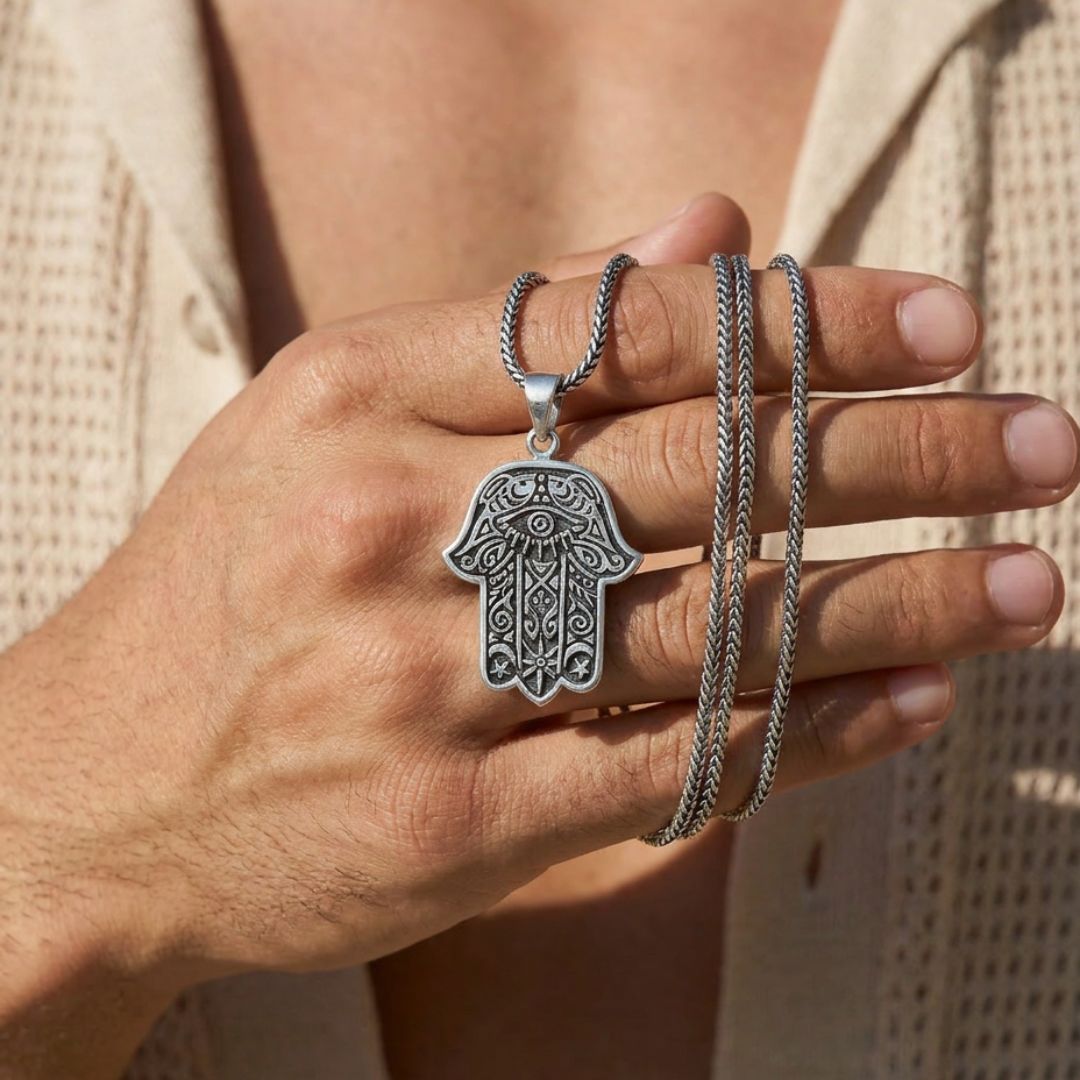 Hamsa hand silver pendant