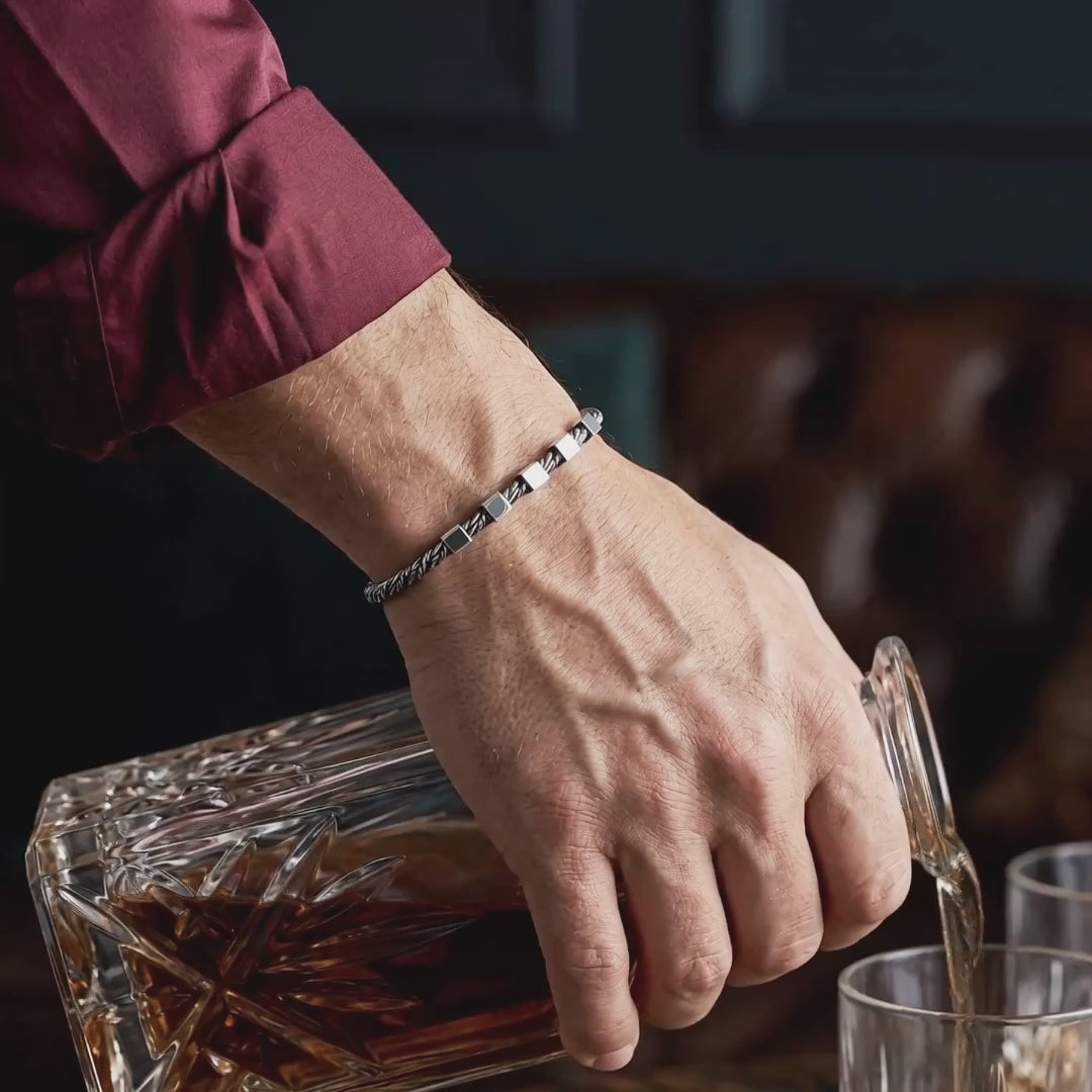 men silver bracelet cube