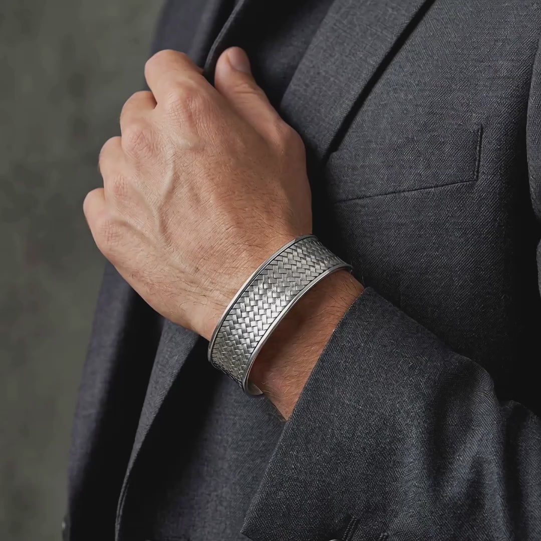 Wide braided 925 silver cuff