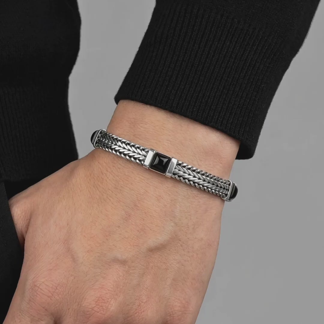 Mens italy black onyx bracelet