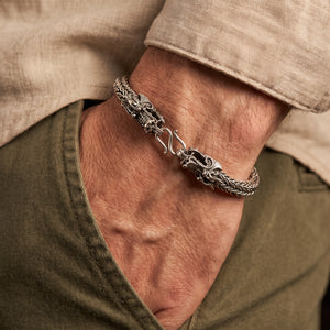 Silver dragon heavy braided bracelet 925