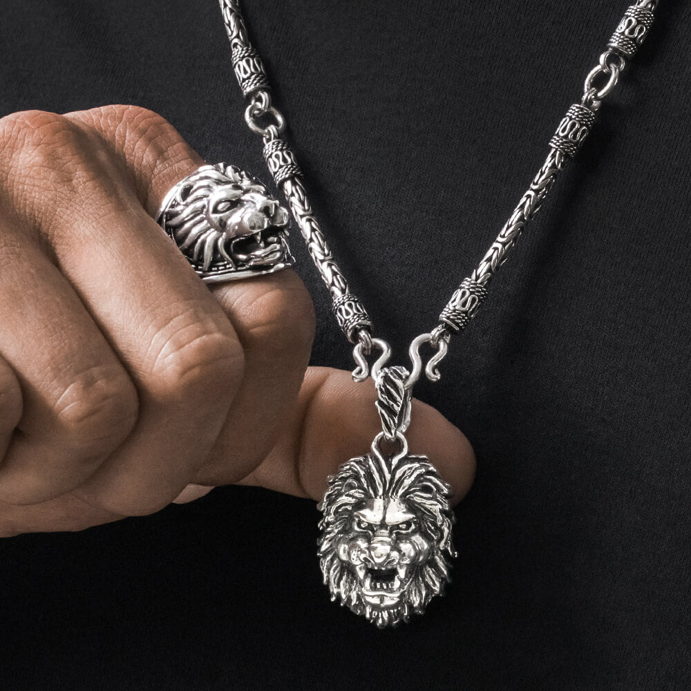 Silver lion pendant and ring