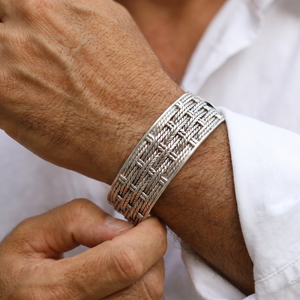 Wide silver cuff BasketWeave