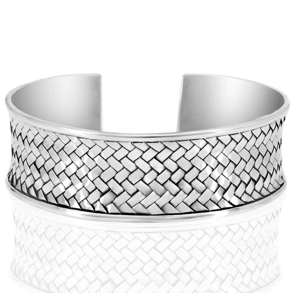 Wide braided silver cuff