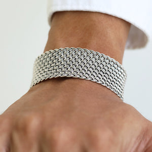 Wide woven silver cuff
