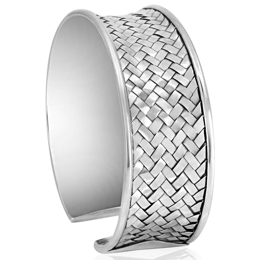 Wide braided silver cuff