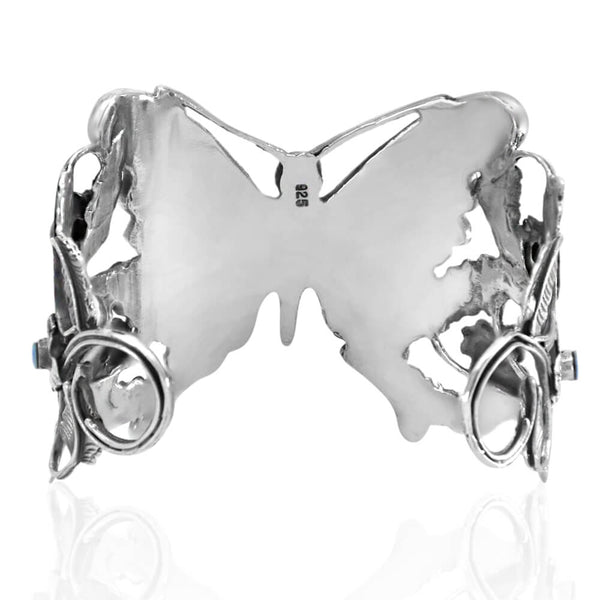 Butterfly Silver Cuff Bracelet with Blue Opals for Women VY Jewelry