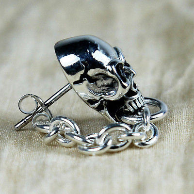 cool punk skull chain earrings design women high quality silver
