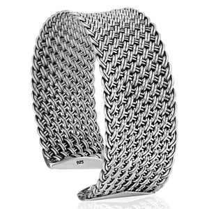 Wide woven silver cuff