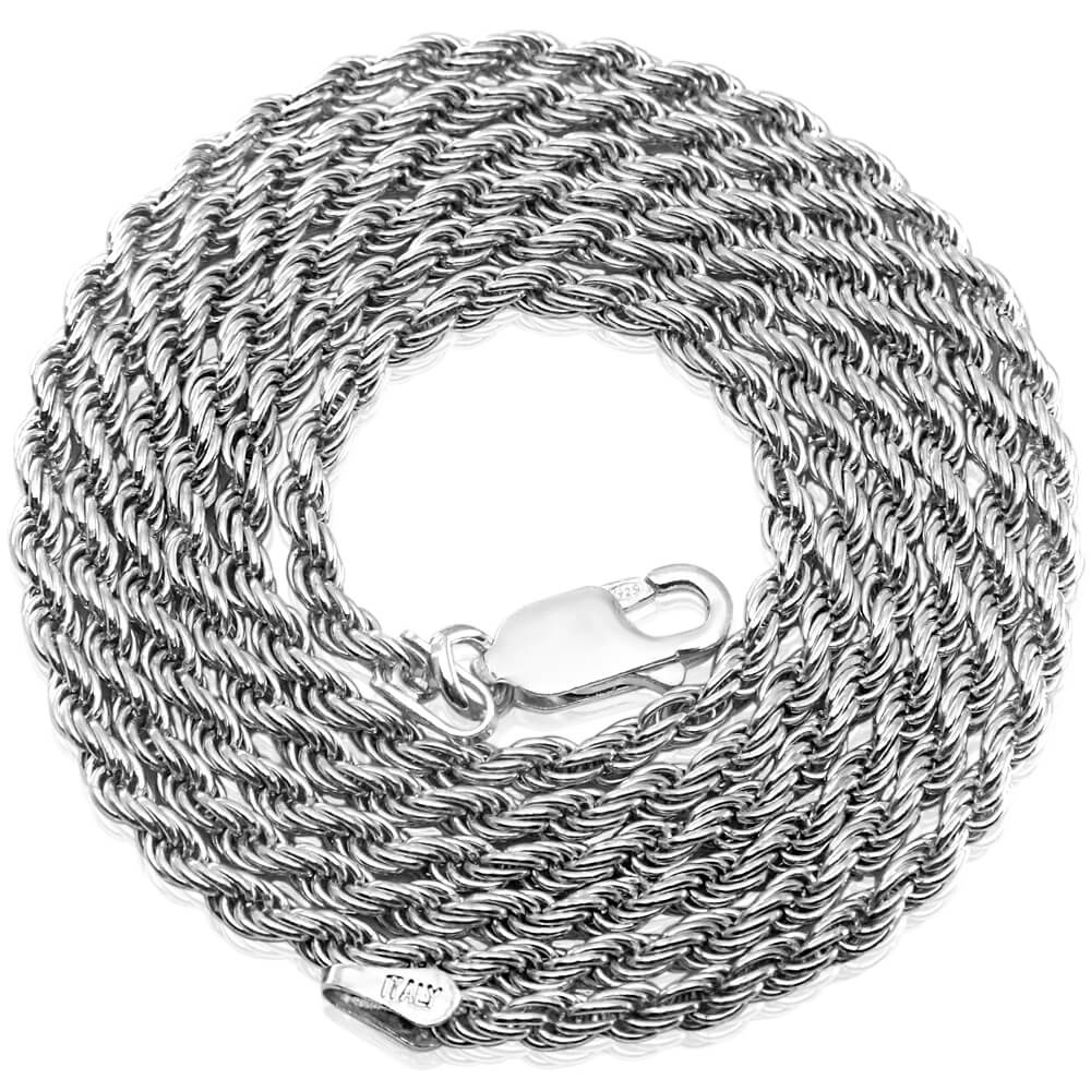 925 Silver Rope Chain Italian 2mm Necklace - Lengths 18 - 30 - VY Jewelry