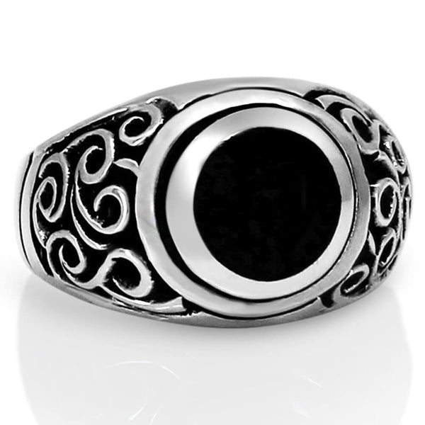 Black Onyx Ring for Men made of 925 Silver - Size 8 to 14