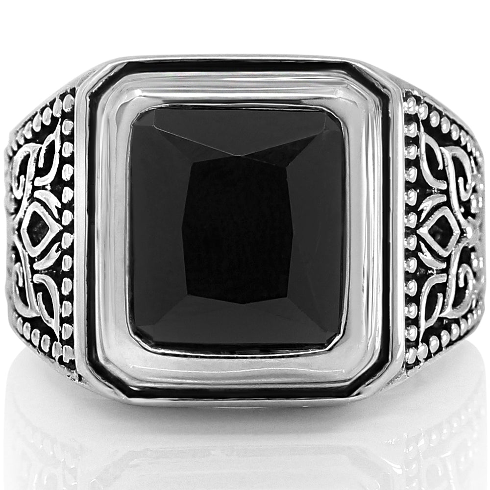Solid 925 Sterling Silver Onyx Men's Ring Natural Square Black