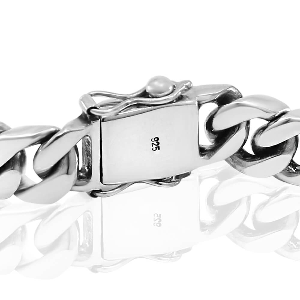VY JEWELRY X Biker Heavy Sterling Silver Bracelet For Men – 15mm Or 20mm Width, Solid 925 Silver, Double Lock