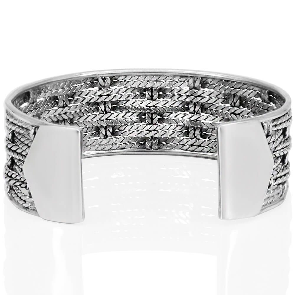 Wide silver 925 cuff BasketWeave