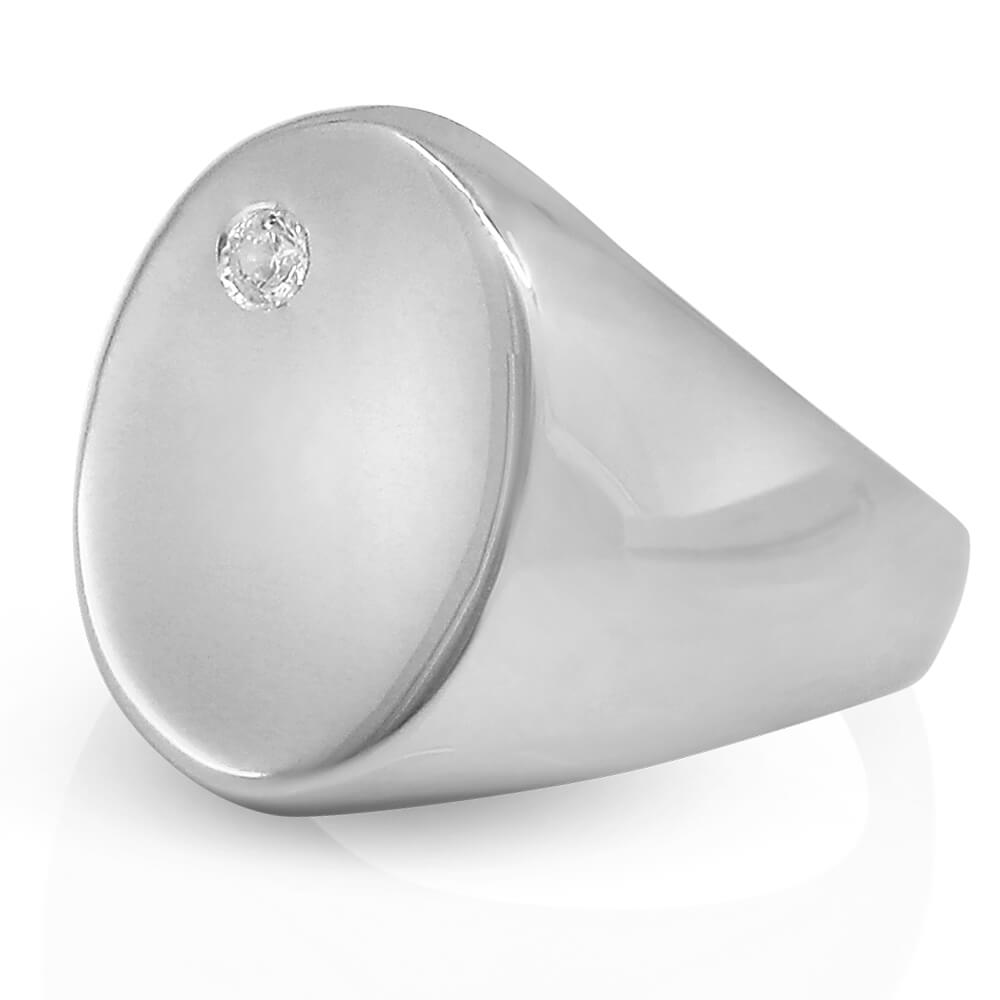 Silver Ring for Men, Italy 925, White CZ Stone, Oval Shape - VY Jewelry
