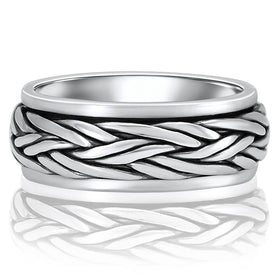 Sterling Silver Spinner Braid Ring For Men | Solid 925 Silver, Moving Band, Size 11.5, Gift Pouch - View #2