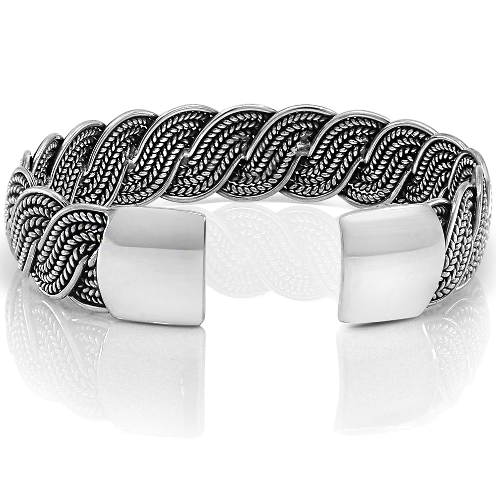
Braided solid silver 925 cuff bangle bracelet