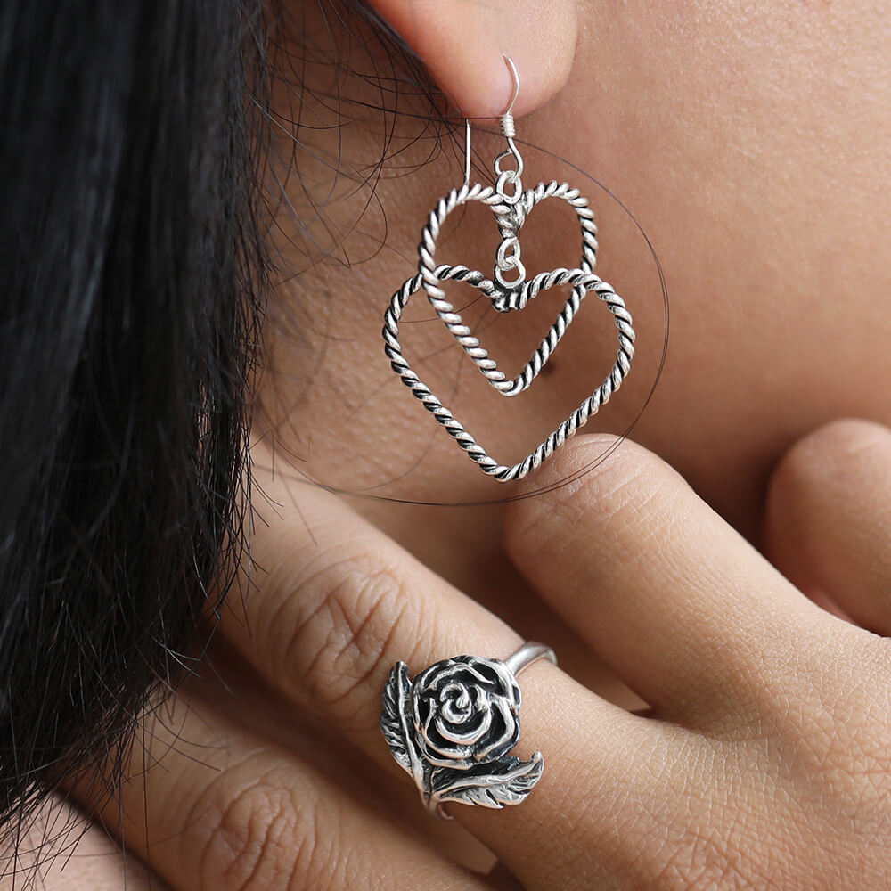 silver heart earrings