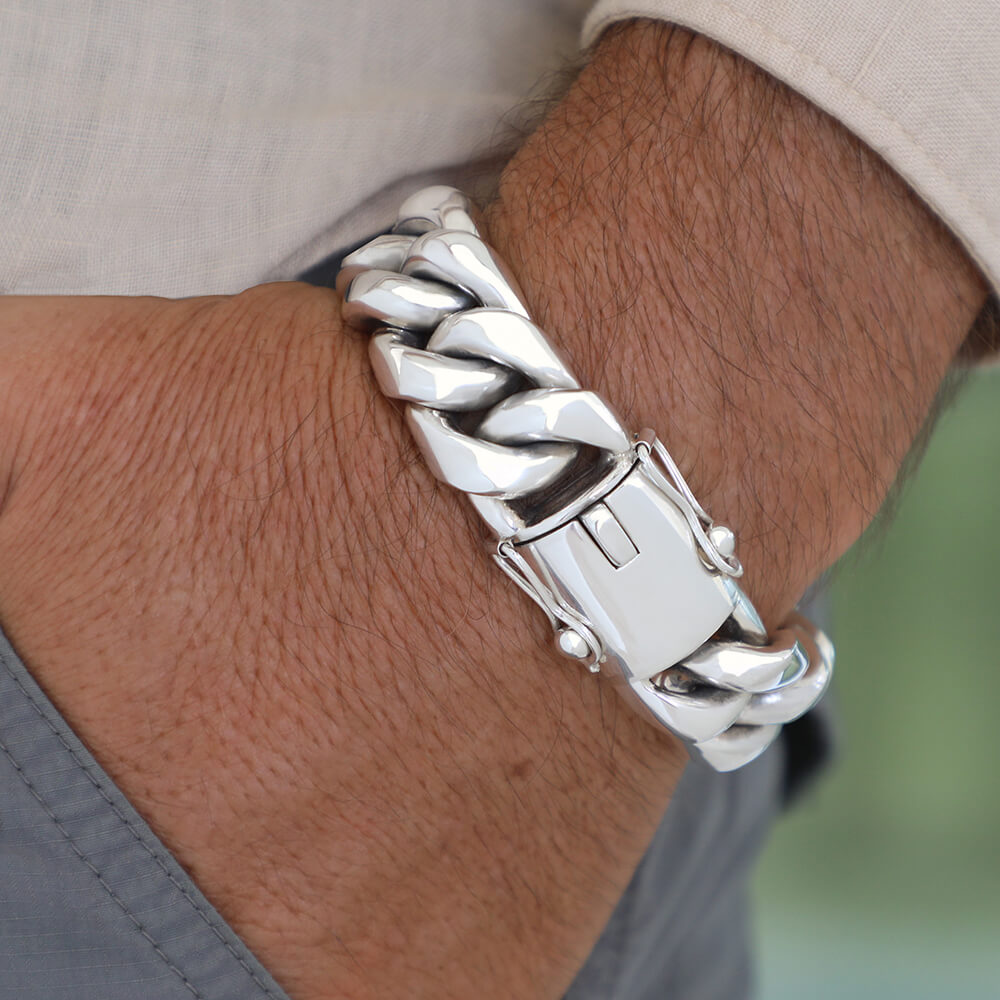 men silver thick bracelet