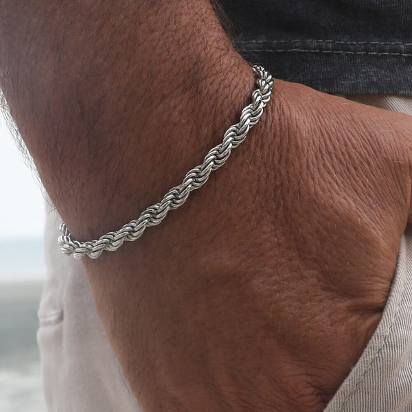 Sterling Silver Solid Rope Chain Bracelet | 3mm | 8 Inches | REEDS Jewelers