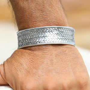 Wide braided silver cuff 925