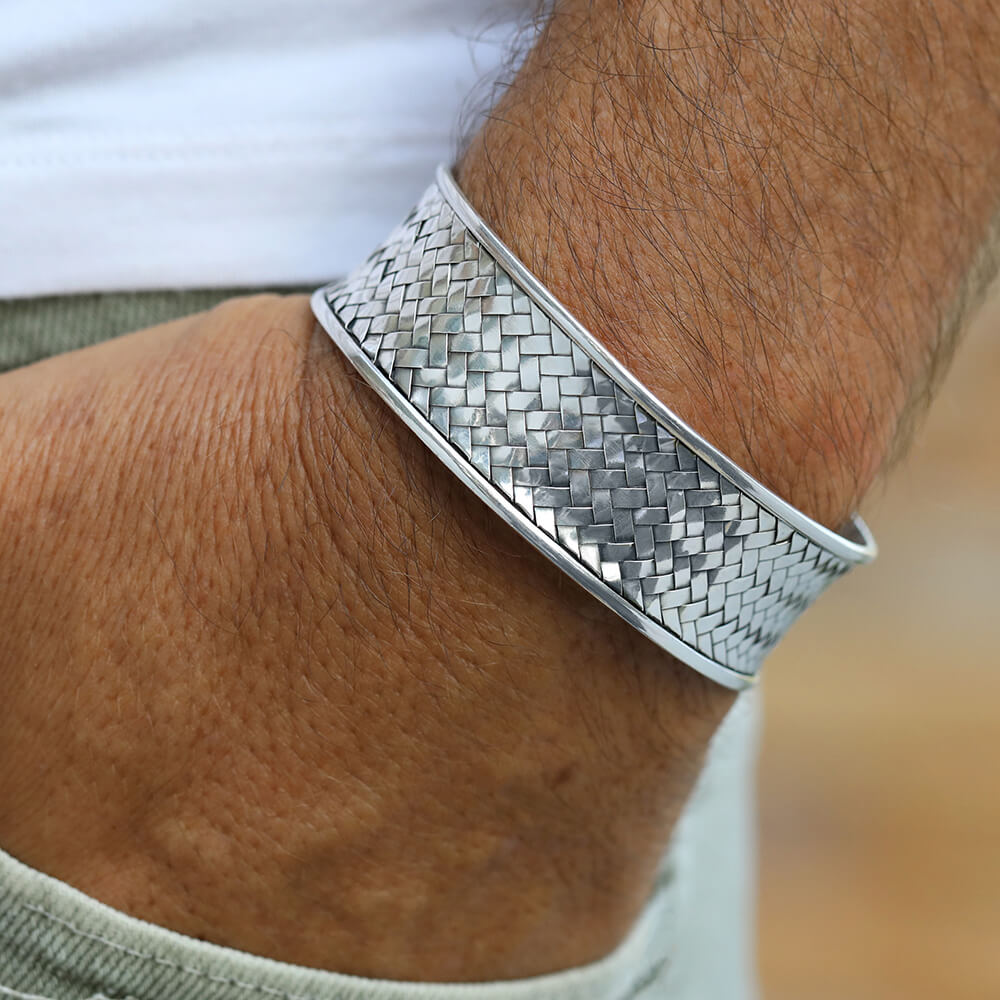 Wide braided sterling solid silver 925  cuff